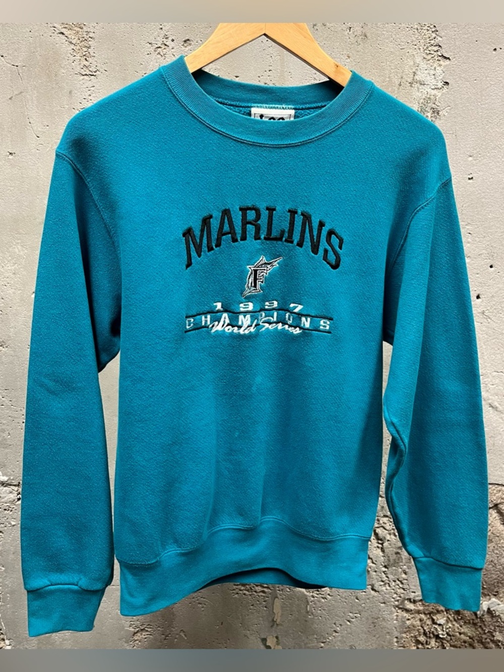 Vintage 90s Lee Sport Marlins 1997 Florida Baseball Embroidered Crewneck Youth L